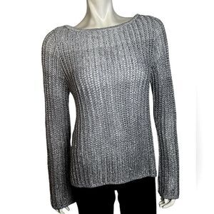 White House Black Market NWOT L/S Ombré Silver Sequined Sweater Size Medium